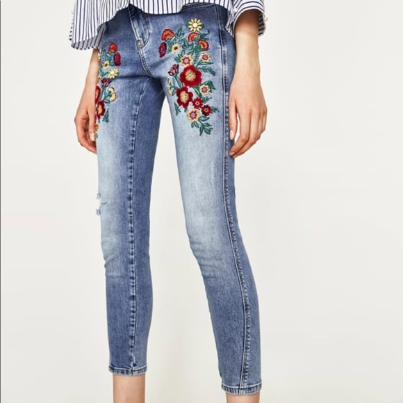 Zara Denim - Zara embroidered ankle skinny